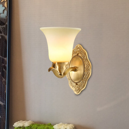 Classic Soft Glass Wall Sconce Lamp with Brass Arm - Cofik