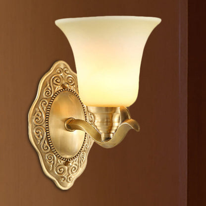 Classic Soft Glass Wall Sconce Lamp with Brass Arm