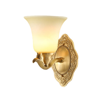 Classic Soft Glass Wall Sconce Lamp with Brass Arm