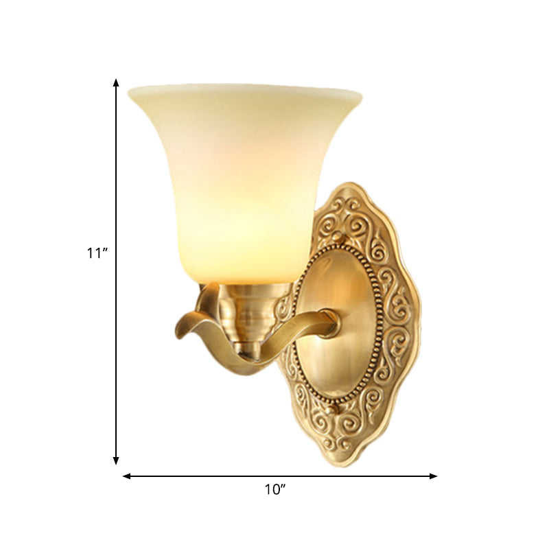 Classic Soft Glass Wall Sconce Lamp with Brass Arm