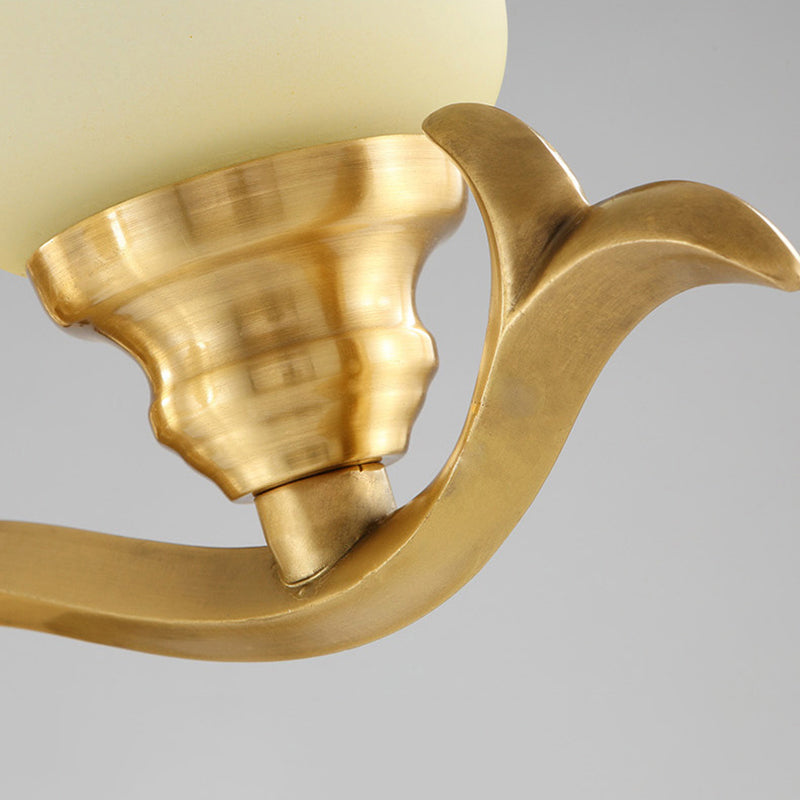 Classic Soft Glass Wall Sconce Lamp with Brass Arm