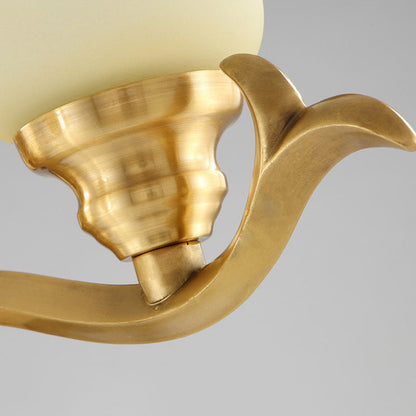 Classic Soft Glass Wall Sconce Lamp with Brass Arm
