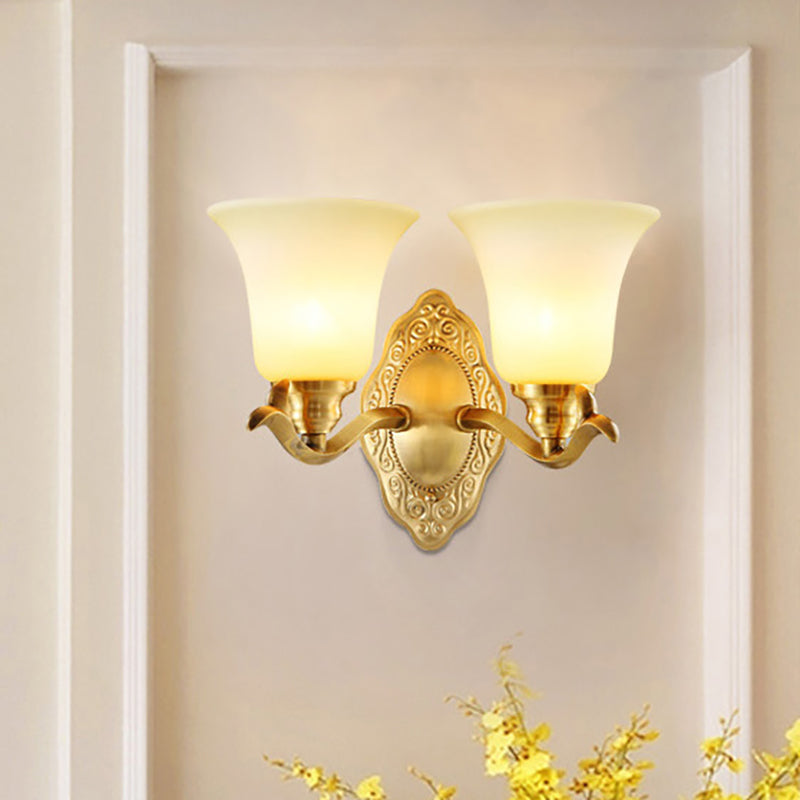 Classic Soft Glass Wall Sconce Lamp with Brass Arm