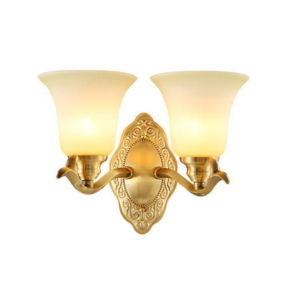 Classic Soft Glass Wall Sconce Lamp with Brass Arm
