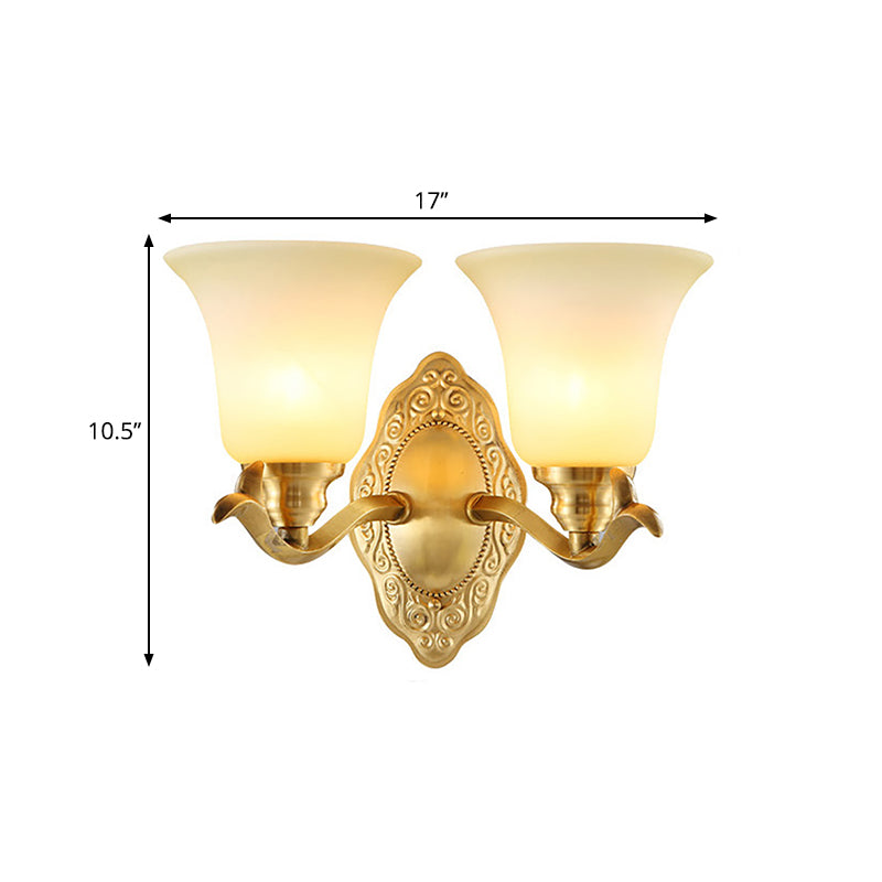Classic Soft Glass Wall Sconce Lamp with Brass Arm