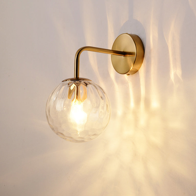 Simple Glass Globe Wall Light Gold Sconce with Arm