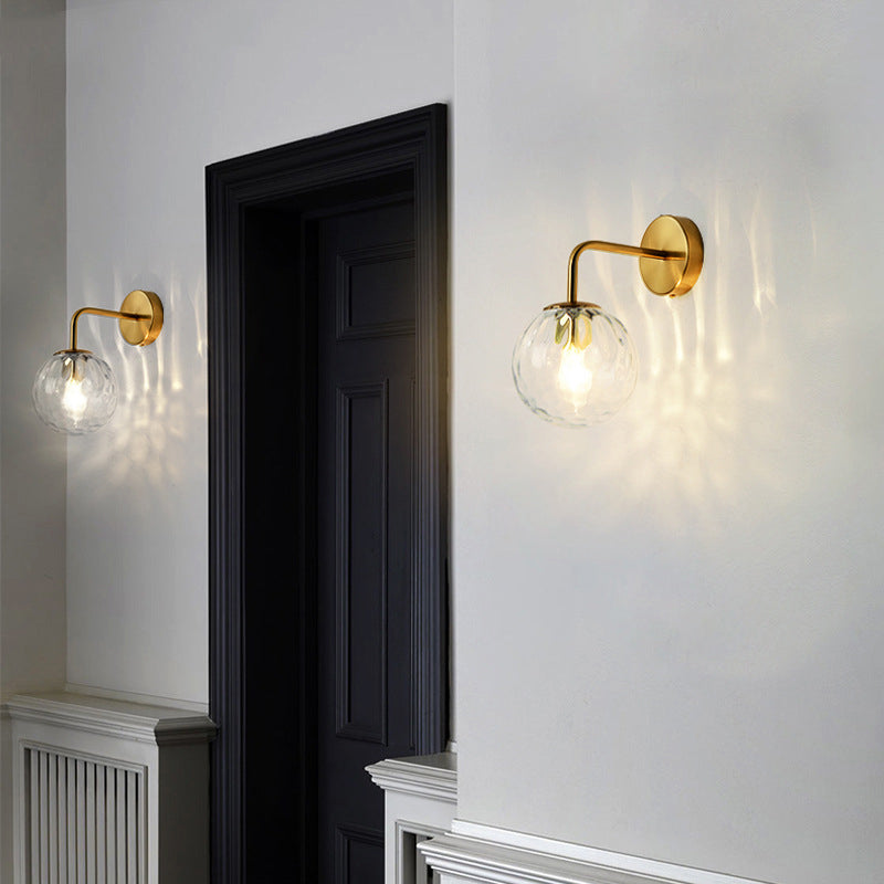 Simple Glass Globe Wall Light Gold Sconce with Arm