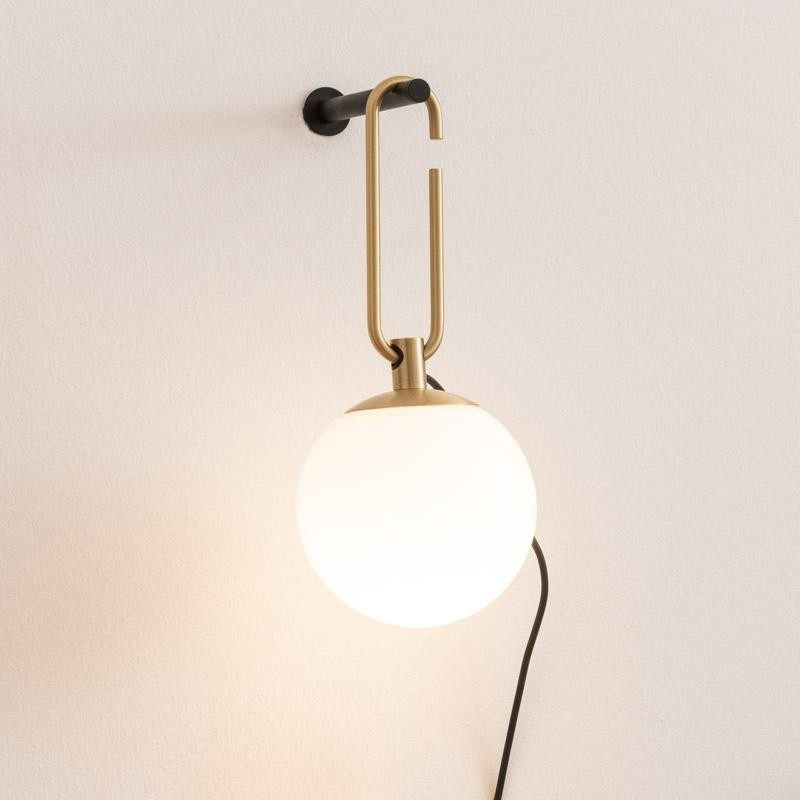 Simple White Glass Sconce Wall Light with Gold Accent