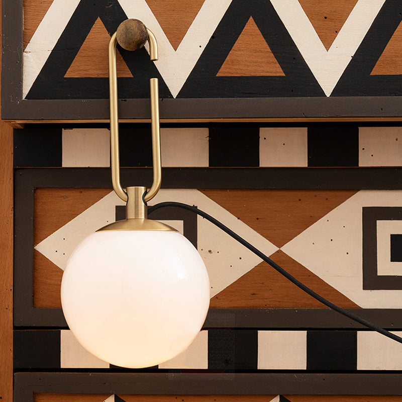 Simple White Glass Sconce Wall Light with Gold Accent