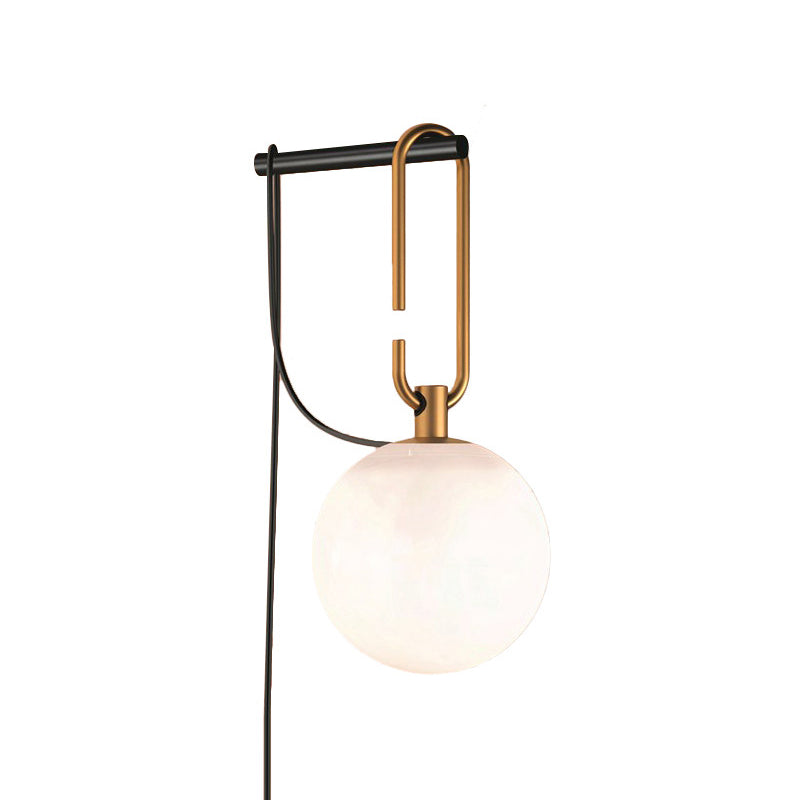 Simple White Glass Sconce Wall Light with Gold Accent
