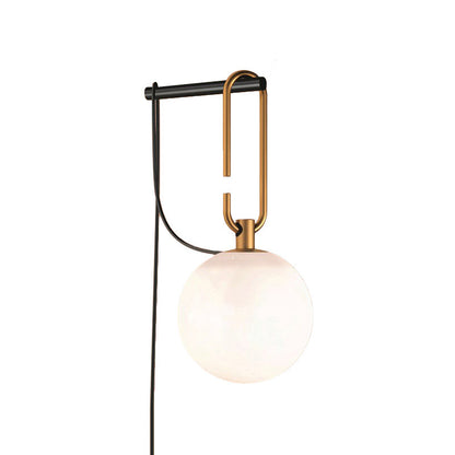 Simple White Glass Sconce Wall Light with Gold Accent