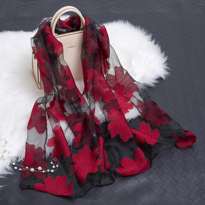 Luxury Silk Scarf with Floral Pattern