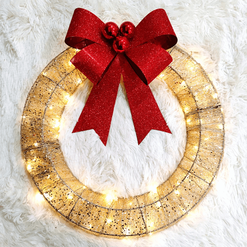 Festive LED Christmas Wreath with Large Bow Decor