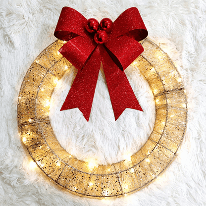 Festive LED Christmas Wreath with Large Bow Decor