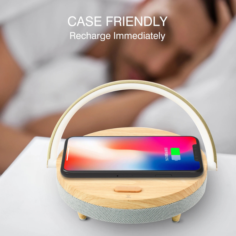 Smart Wooden Desk Lamp with Bluetooth Speaker & Charger