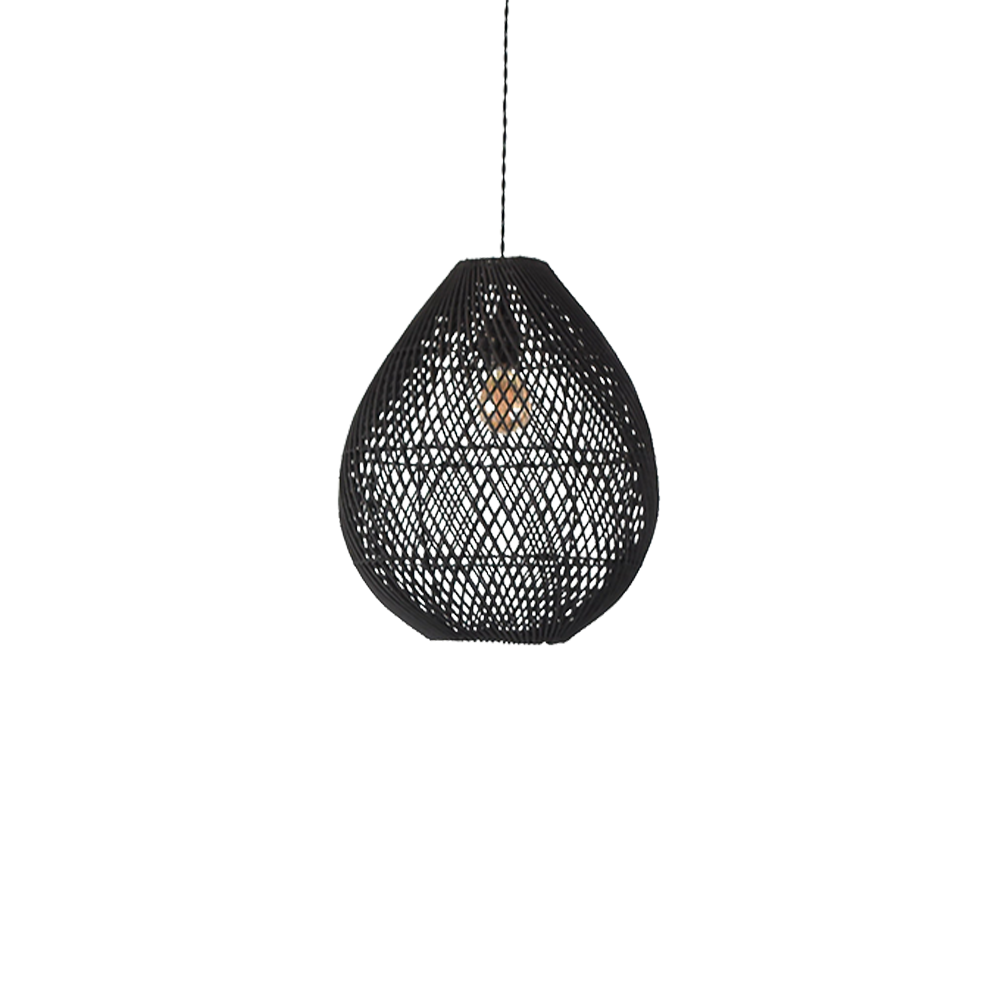Natural Woven Rattan Black Hanging Lamp