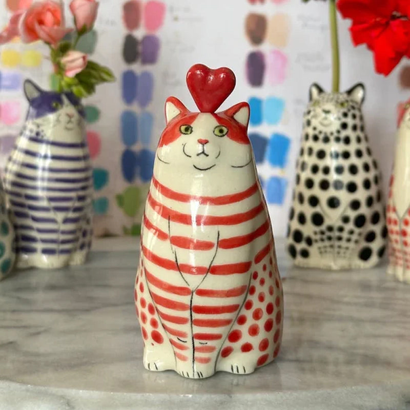 Polka Dot Kitty Ceramic Vase