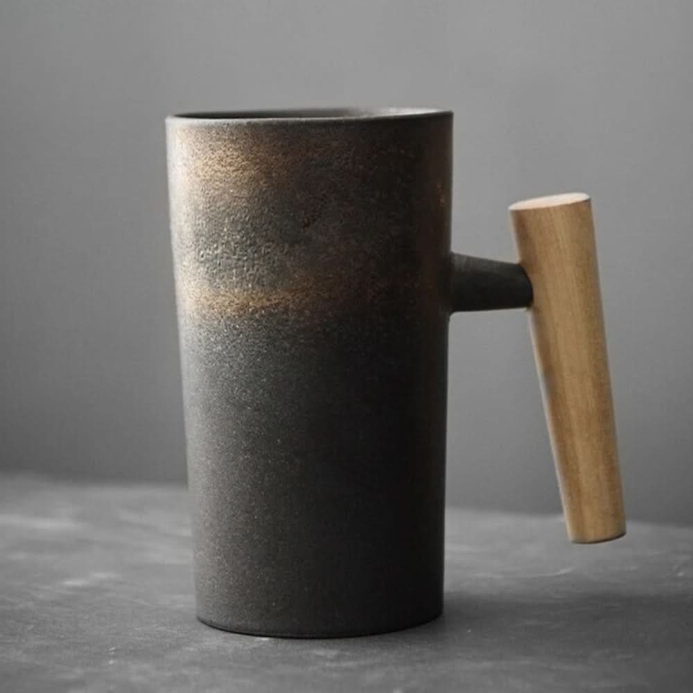 Artisan Coffee Mug with Wooden Grip
