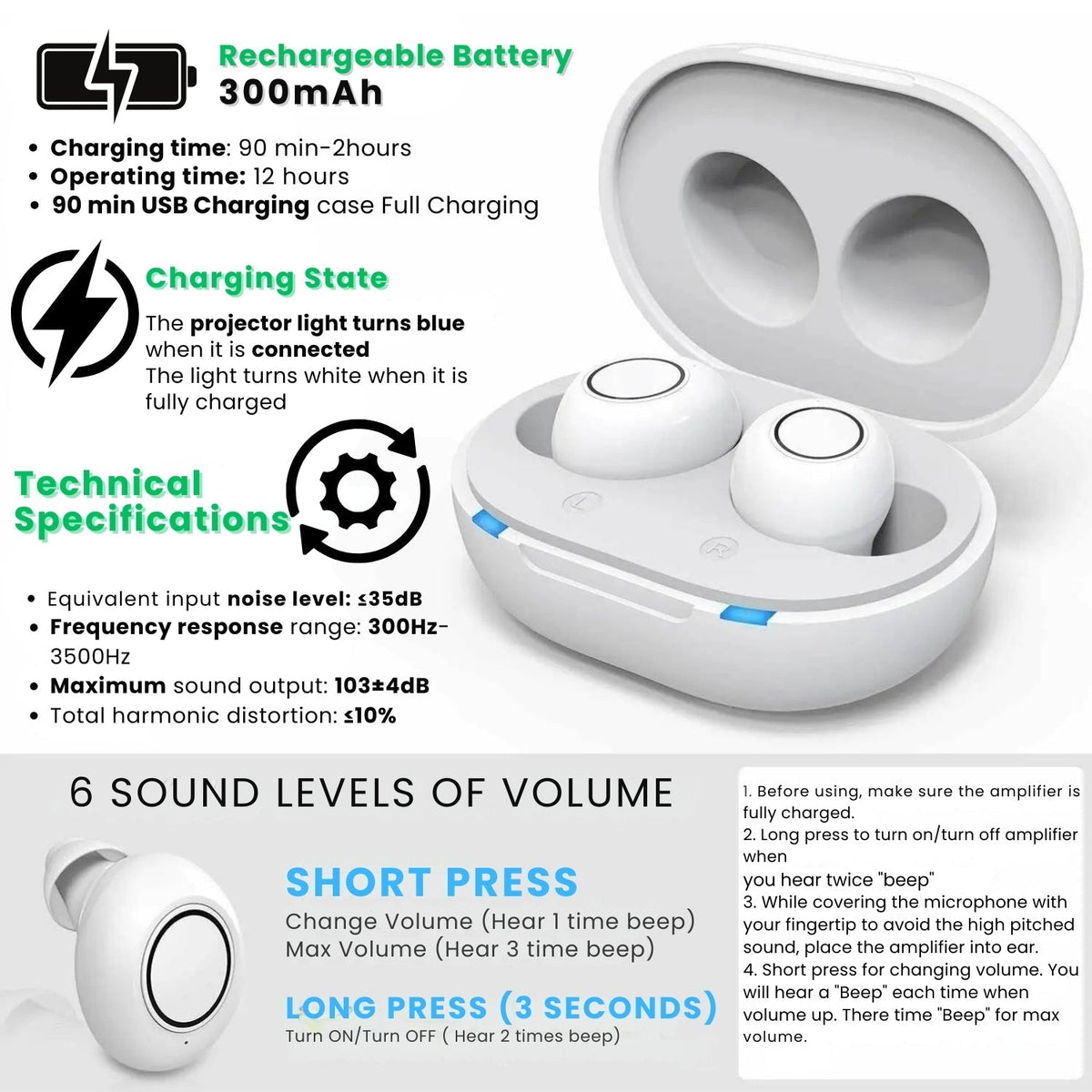 Compact Rechargeable Bluetooth Hearing Aids for Adults