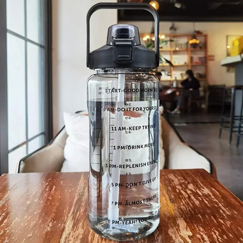 Insulated 2L Sports Water Bottle with Straw and Measurements