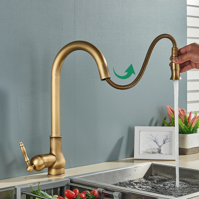 Vintage Gold Kitchen Faucet - Rotating Spout
