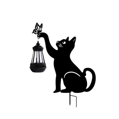 Outdoor Solar Powered Black Cat LED Lantern Lights