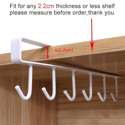 Space-Saving 6-Hook Under Cabinet Storage Rack