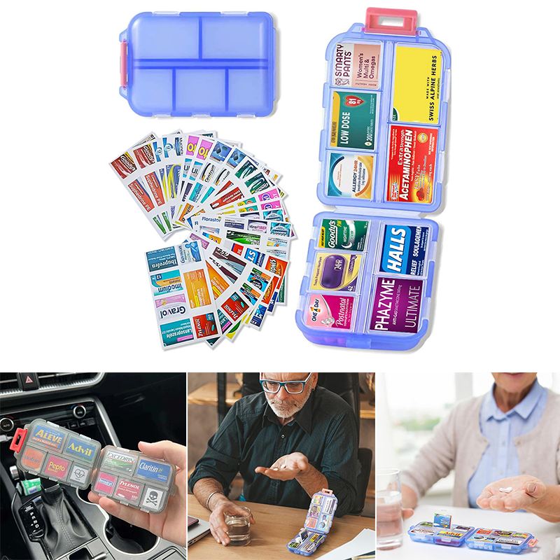 Portable Pill Box Case with 161 Custom Labels