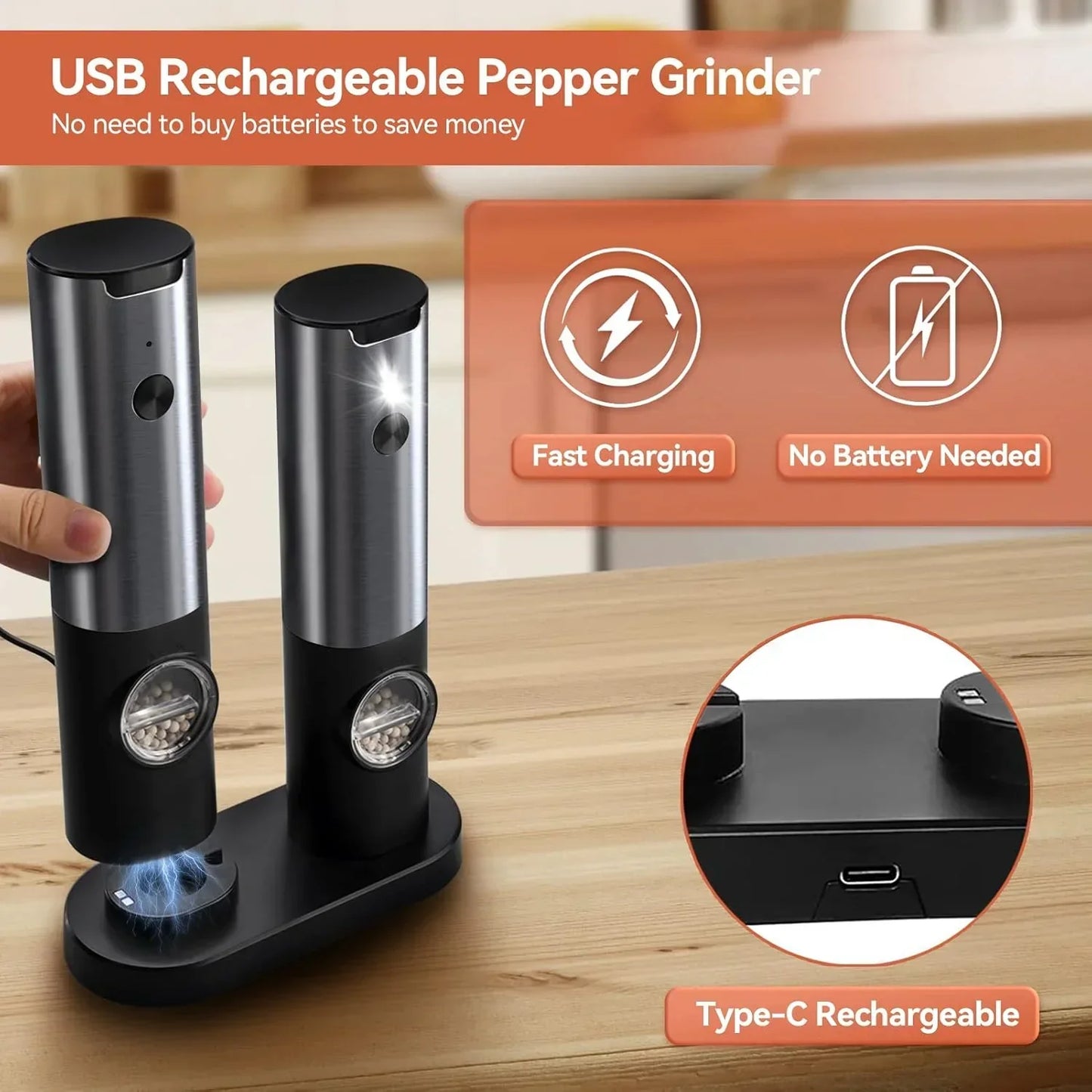 Automatic Salt and Pepper Mill – Cordless Grinder