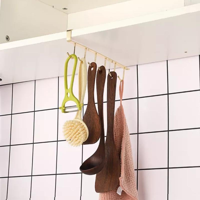 Space-Saving 6-Hook Under Cabinet Storage Rack