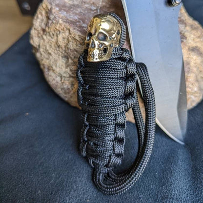 Tough Paracord Skull Keychain Brass Charm