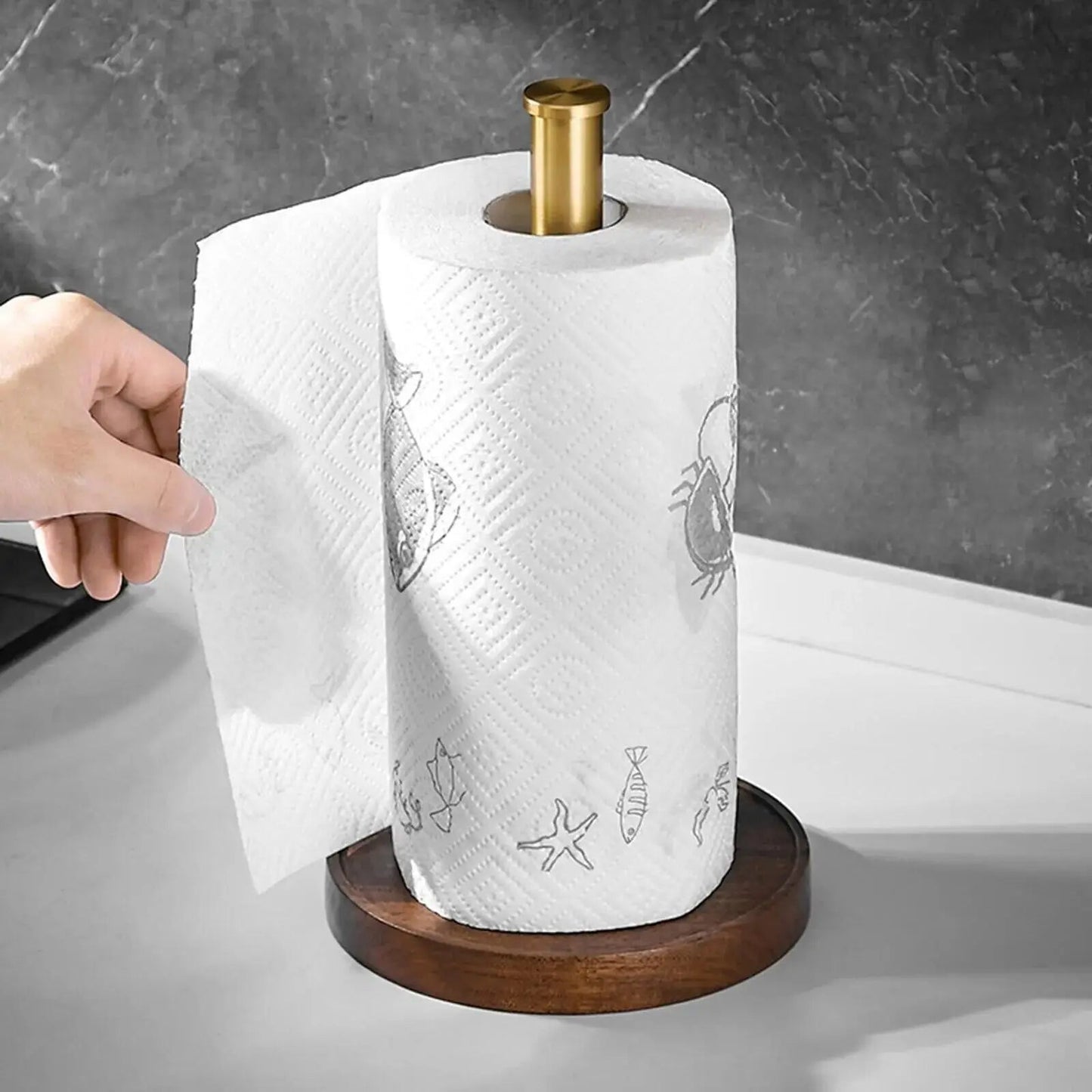 Luxury Marble Paper Towel Holder with Gold Accents
