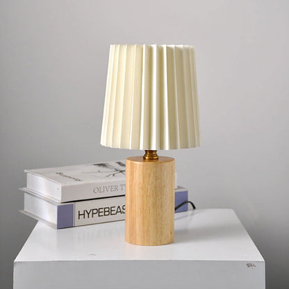 Rustic Wooden 1-Light Table Lamp with Classic Shade