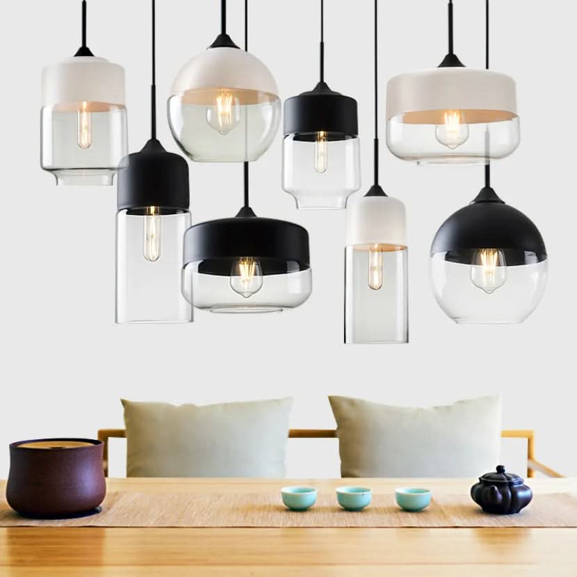 Unique Wooden Glass Hanging Lamp Adjustable