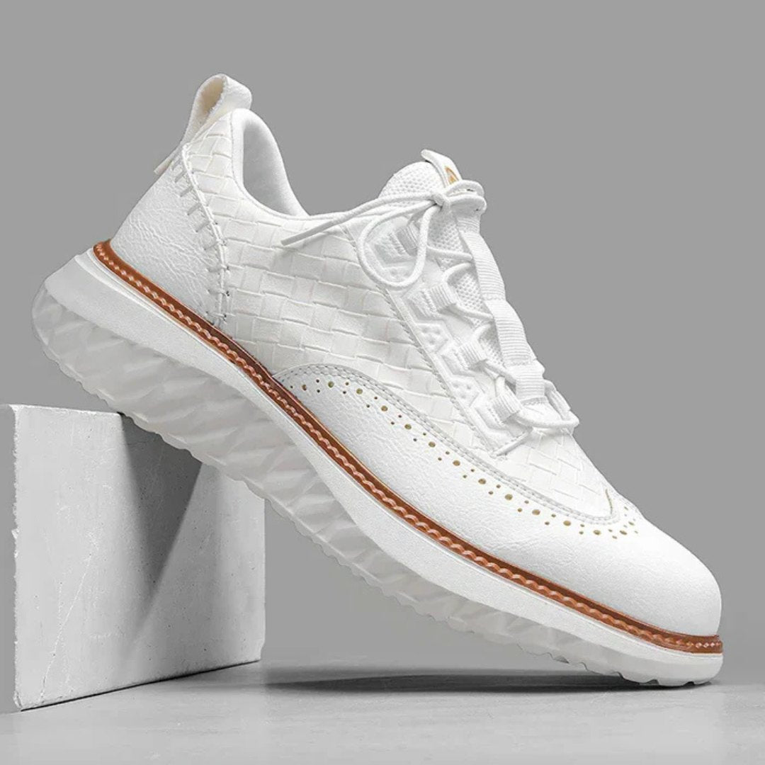 Stitched Leather Shoes with Perforated Detail and Black Sole