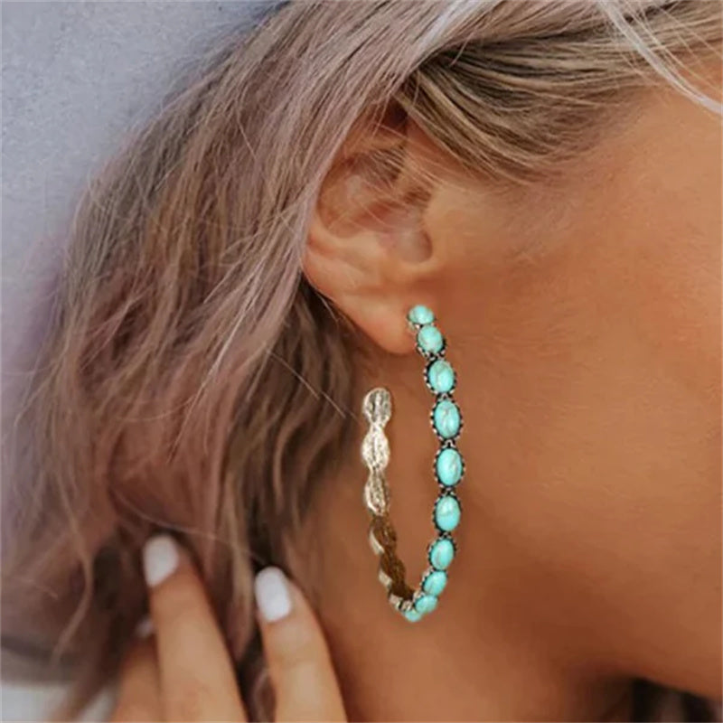 Classic Blue Drop Hoop Earrings - Cofik