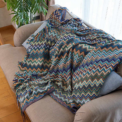 Vibrant Striped Fringe Throw Blanket