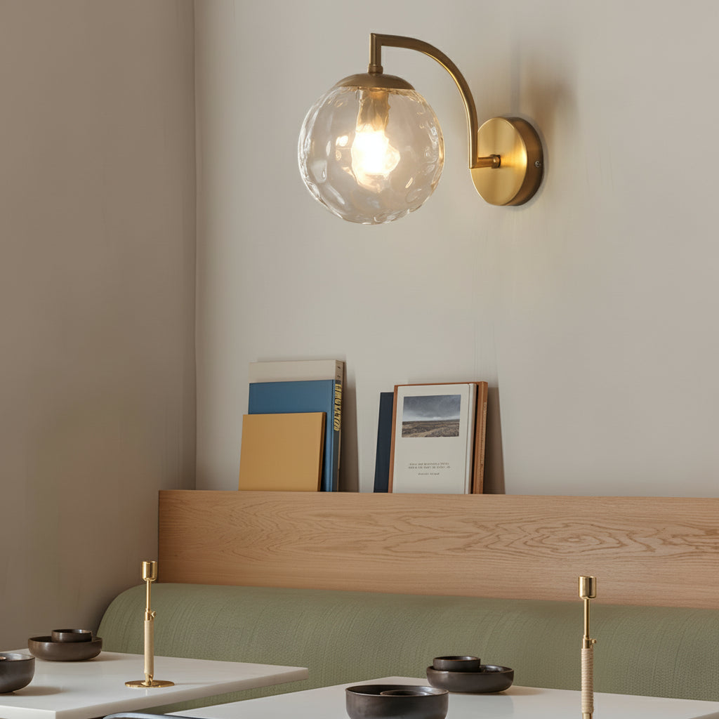 Contemporary LED Wall Light with Curved Arm Glass Shade