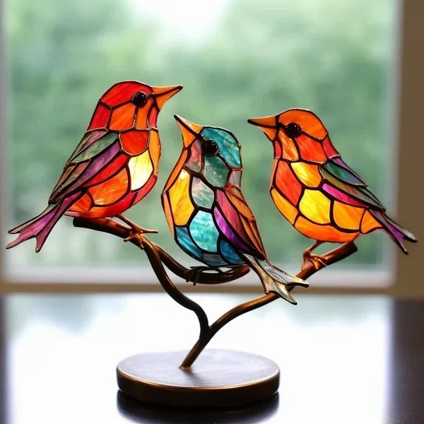 Colorful Glass Bird Figurine Decor