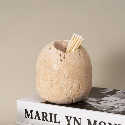 Natural Stone Match Holder and Pick Jar