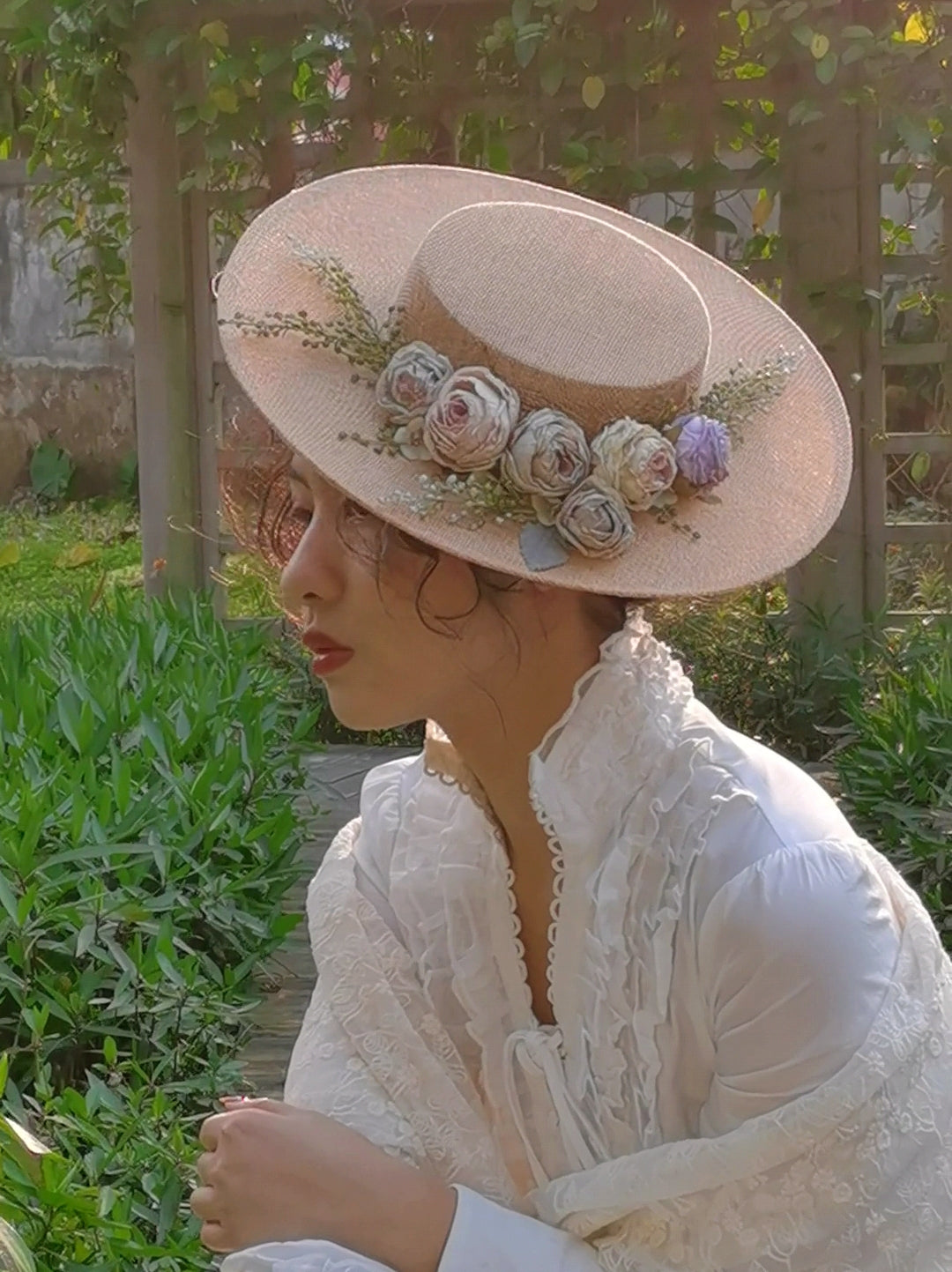 Vintage Floral Wide Brimmed Ladies Hat