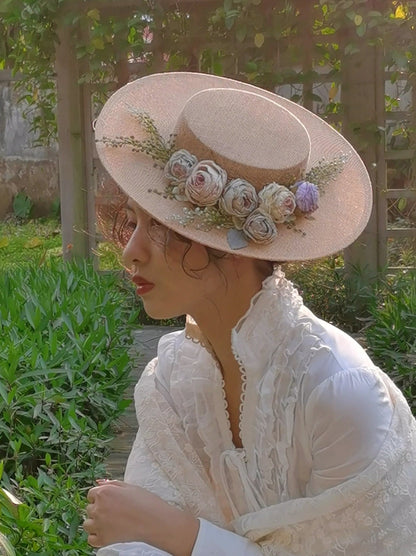 Vintage Floral Wide Brimmed Ladies Hat