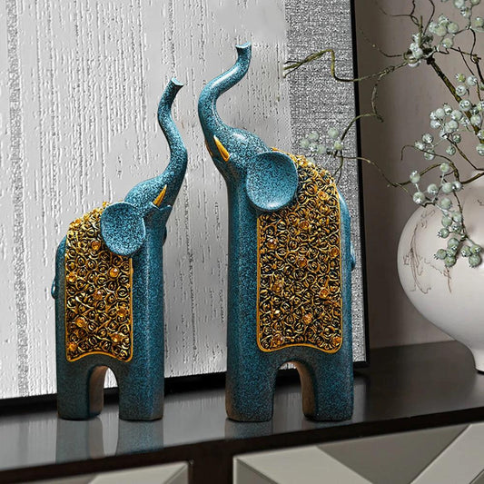 Vintage Elephant Figurine Set of 2 Resin Decor - Cofik