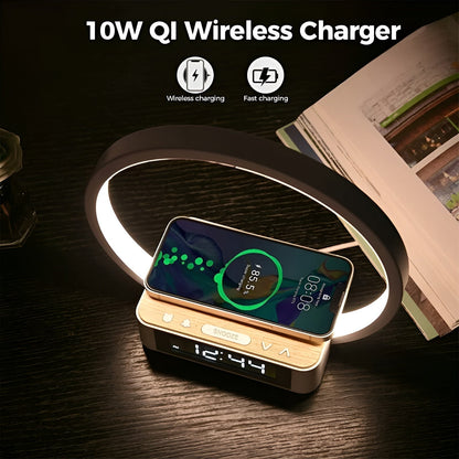 Smart Table Lamp with Wireless Charging and Clock