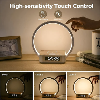 Smart Table Lamp with Wireless Charging and Clock