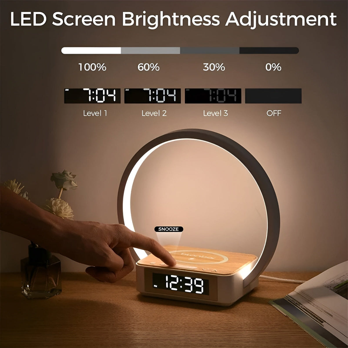 Smart Table Lamp with Wireless Charging and Clock