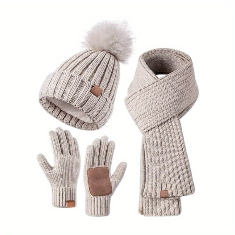 Warm Knitted Winter Accessory Set with Hat, Scarf, and Gloves - Cofik
