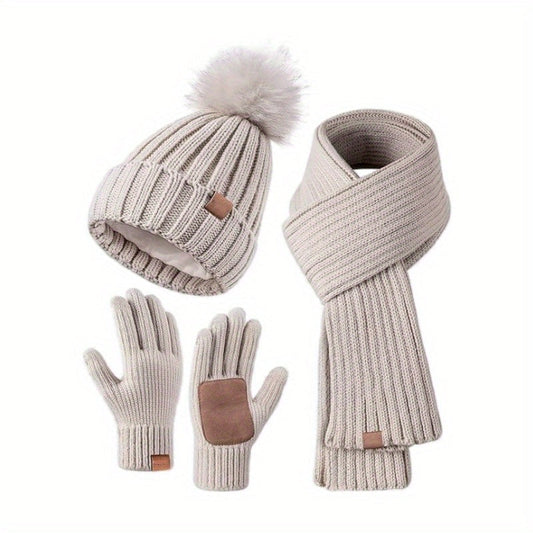 Warm Knitted Winter Accessory Set with Hat, Scarf, and Gloves - Cofik