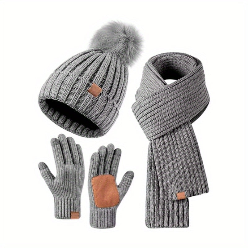 Warm Knitted Winter Accessory Set with Hat, Scarf, and Gloves
