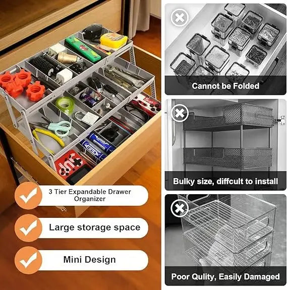 Space Saving 3 Tier Drawer Organizer System